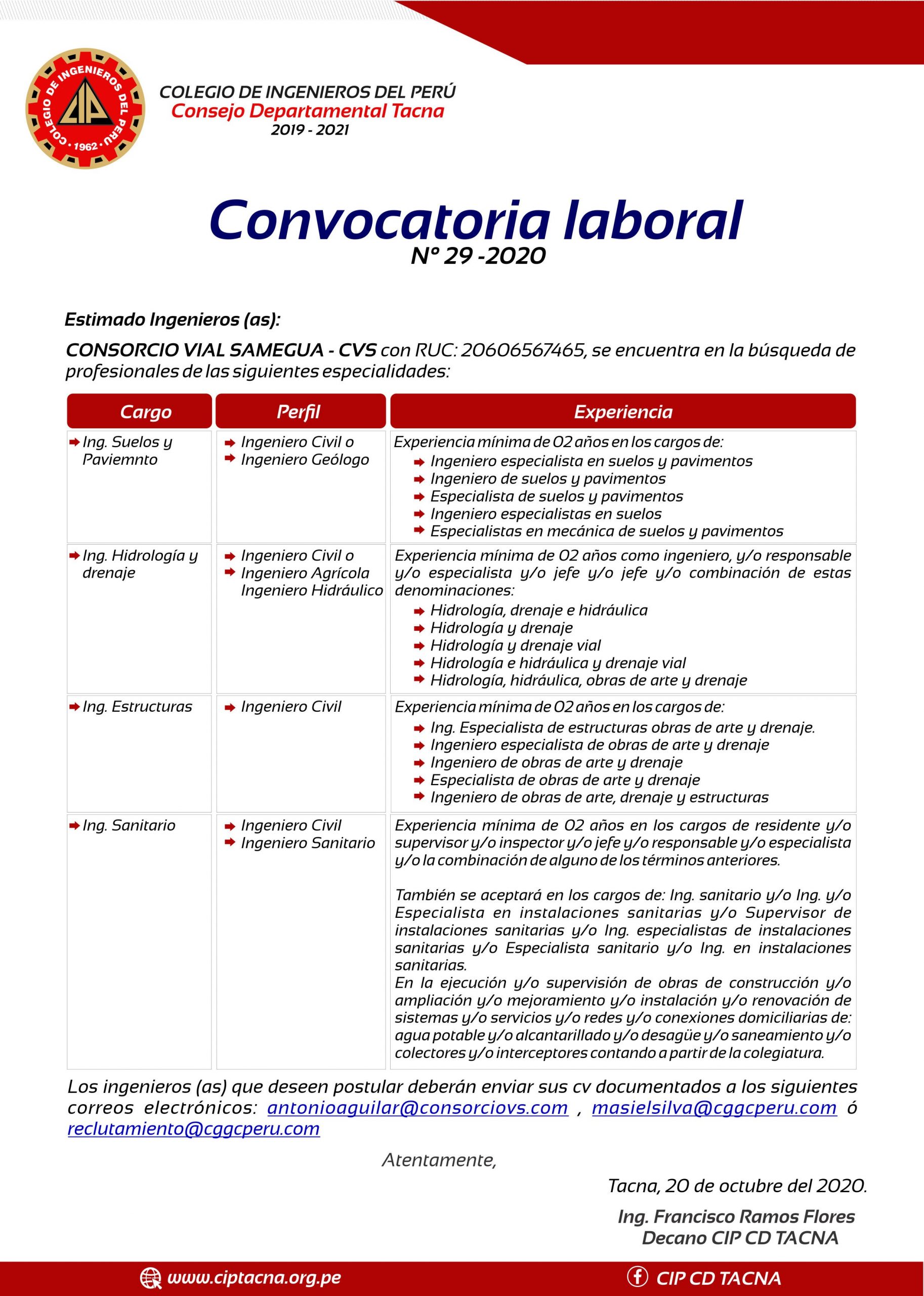 Convocatoria 29-2020