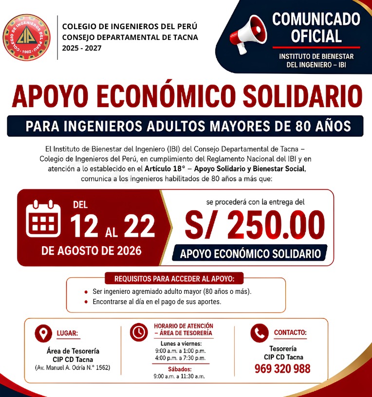 Comunicado IBI - Apoyo Económico Solidario CIP CD Tacna
